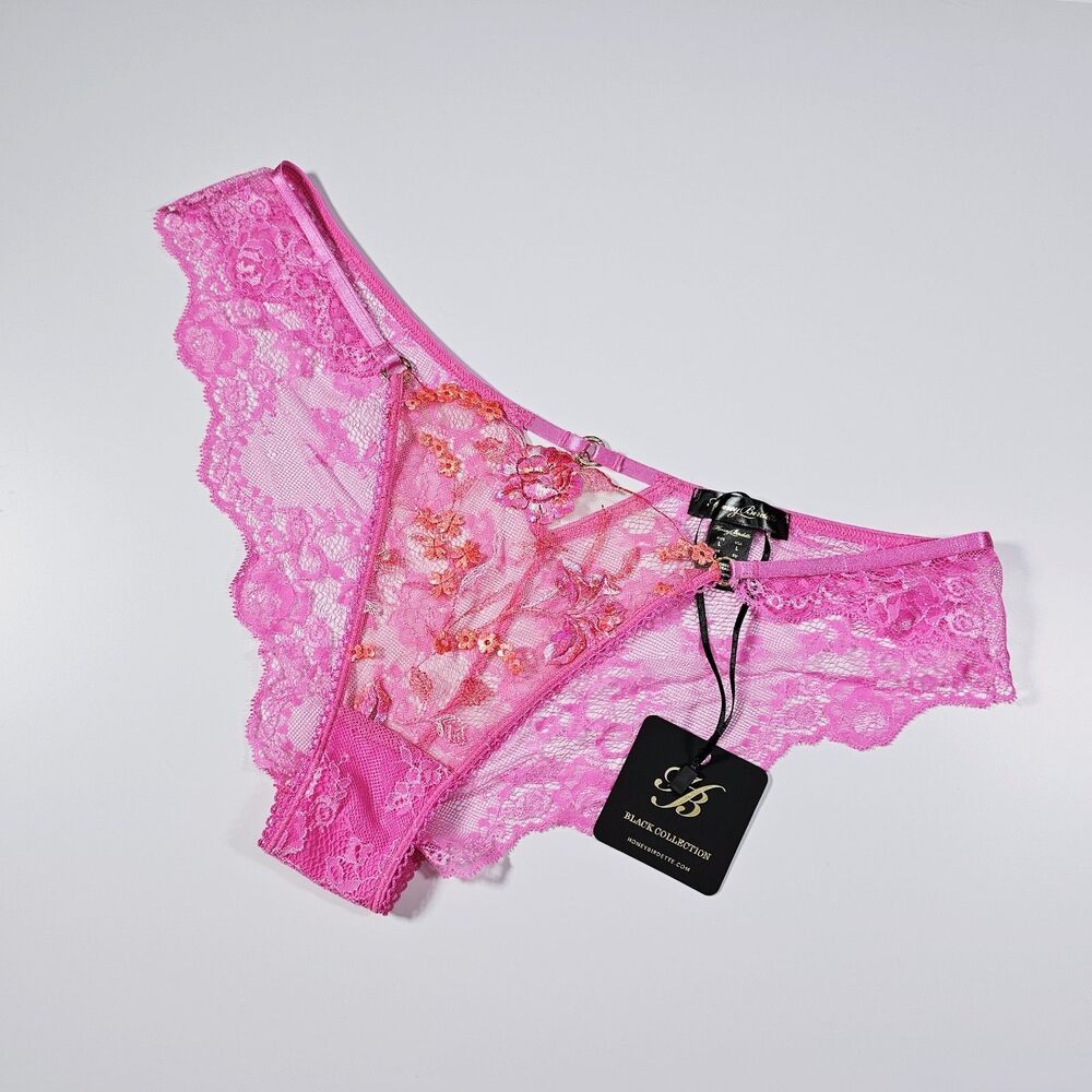 Honey Birdette Whitney Sherbet Pink Brief Panty Floral Lace Size L